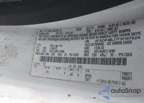 2015 Ford Fiesta Se z USA, uszkodzony, nr VIN 3FADP4BJ7FM167624